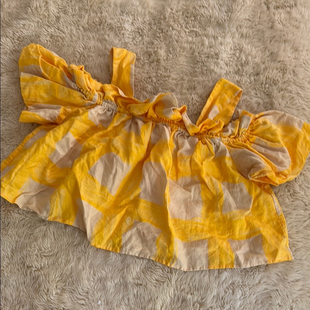 WHIT Yellow and Cream Off-Shoulder Top